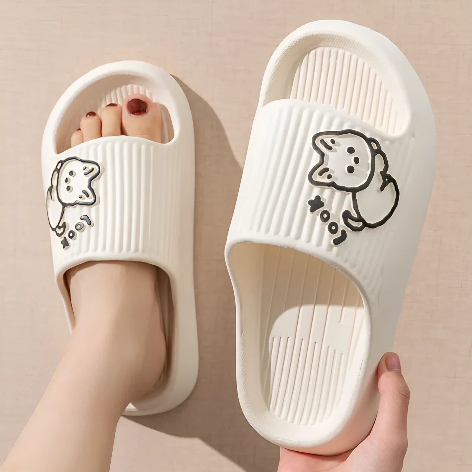 Women's cat motif slippers with thick EVA platform sole in multiple colour options
