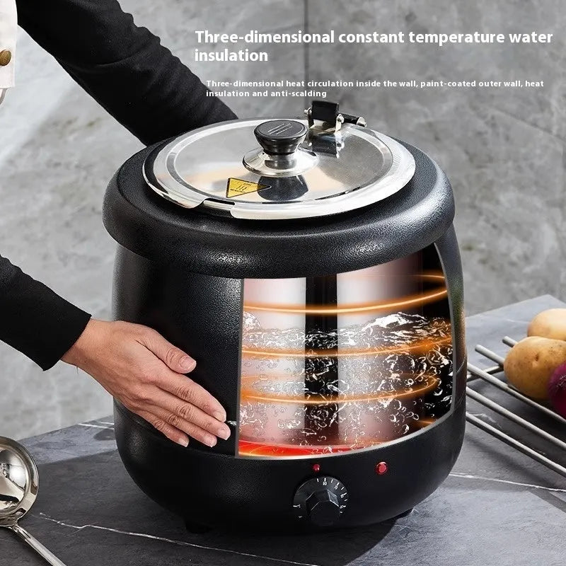 Black 10-litre stainless steel electric heating insulation pot with large steel cover