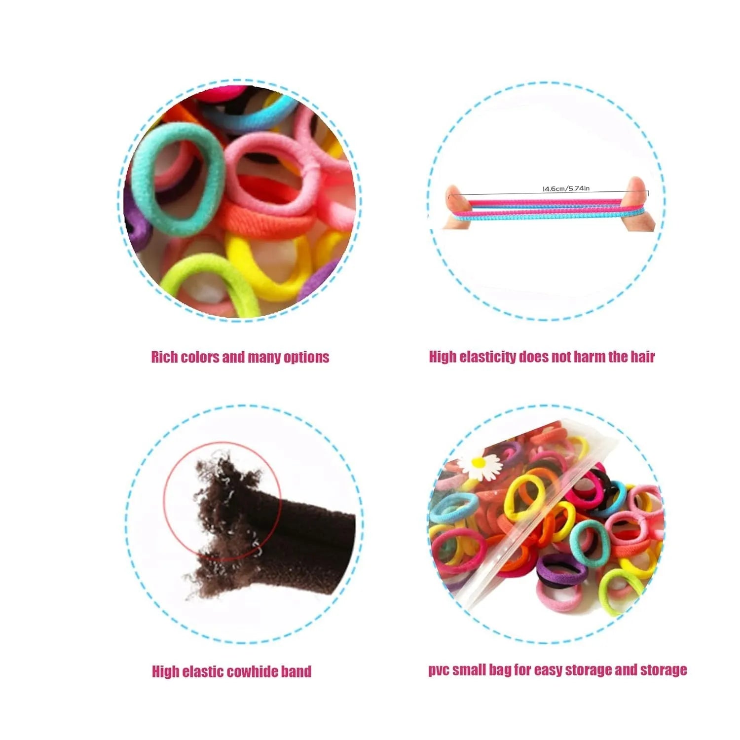 100 seamless cotton baby hair ties in 10 colours, small 0.85-inch gentle elastic bands for toddlers