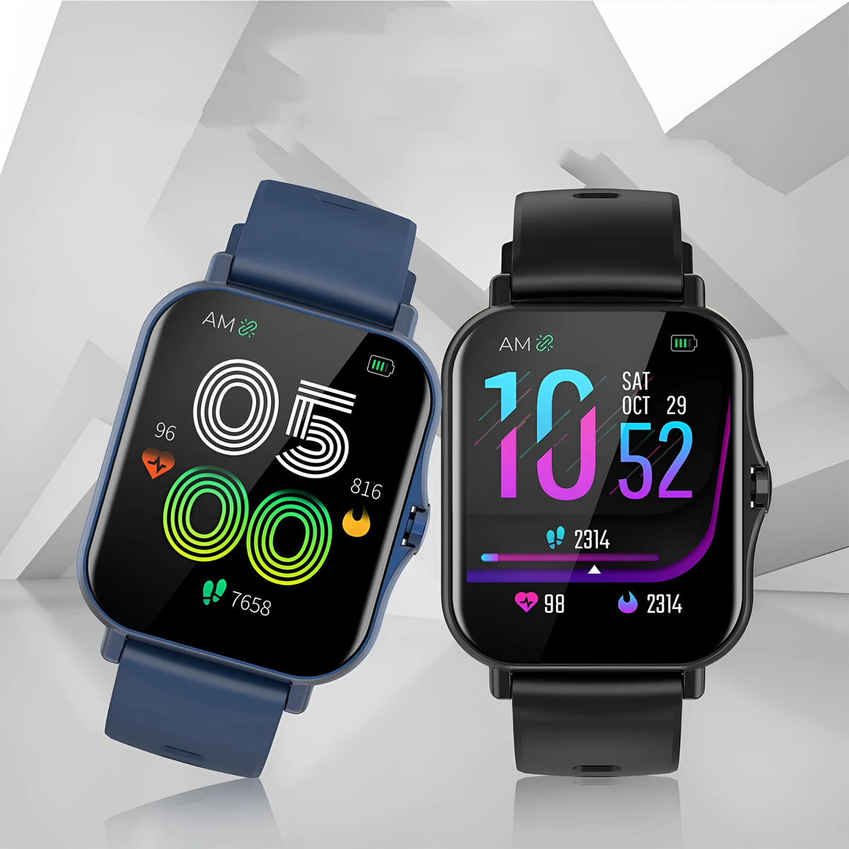 Bluetooth smart watch with heart rate and blood pressure monitoring on curved touch screen display