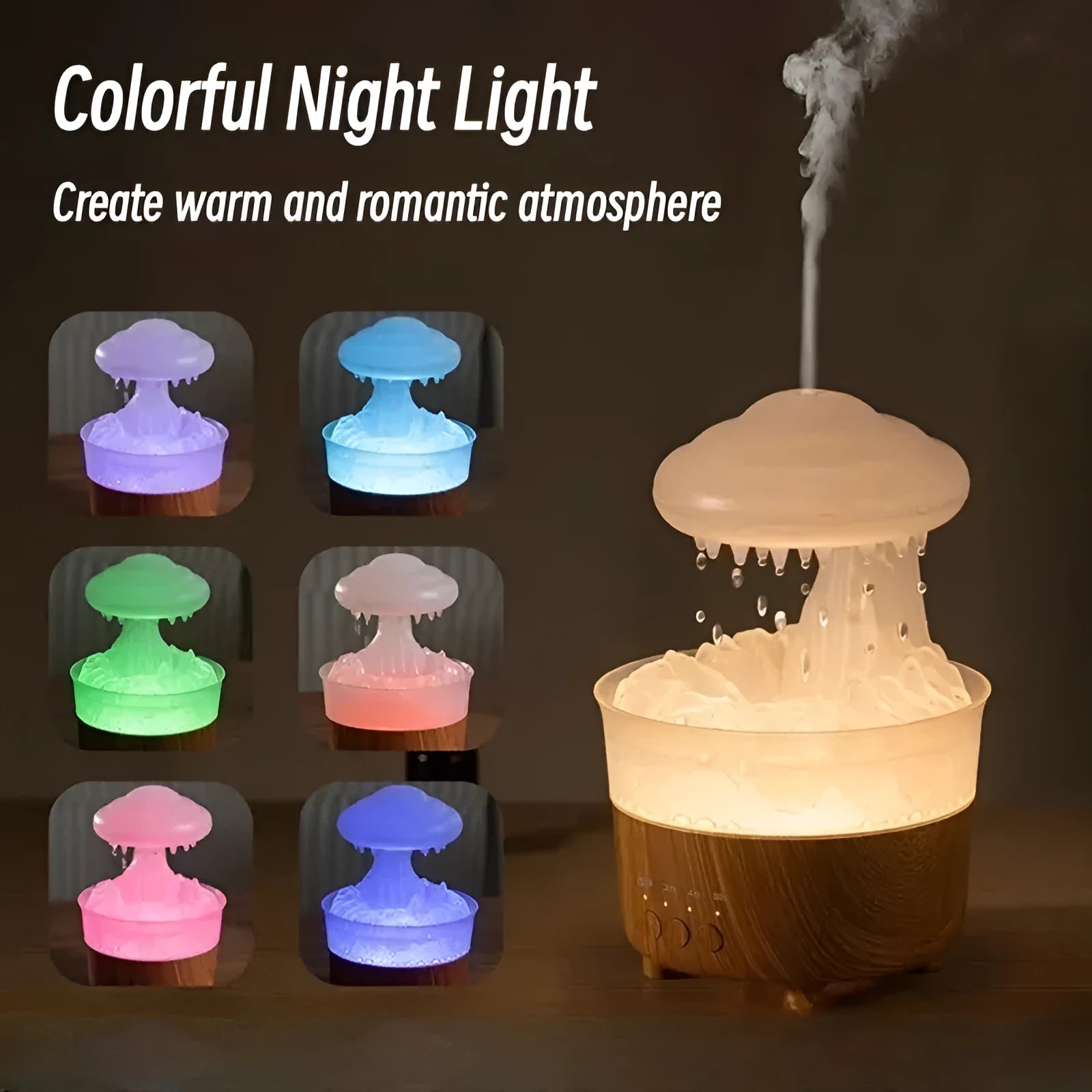 Wood grain white cloud-shaped humidifier diffuser with LED light and water mist