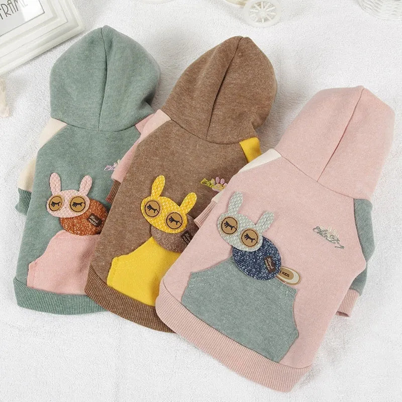 Cotton pet sweatshirt for dogs and cats in brown, green, and pink colours
