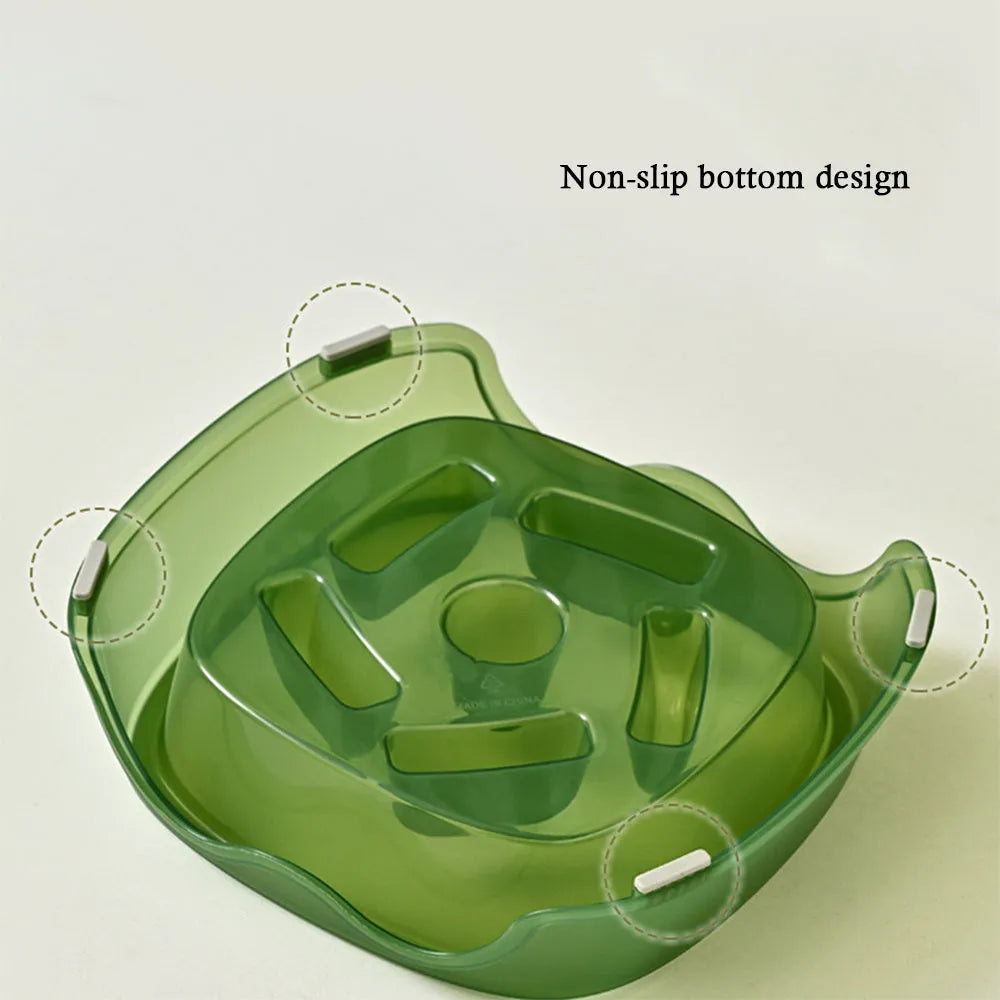 Plastic dog slow feeder bowl in blue gray green or orange for anti-choking pet feeding