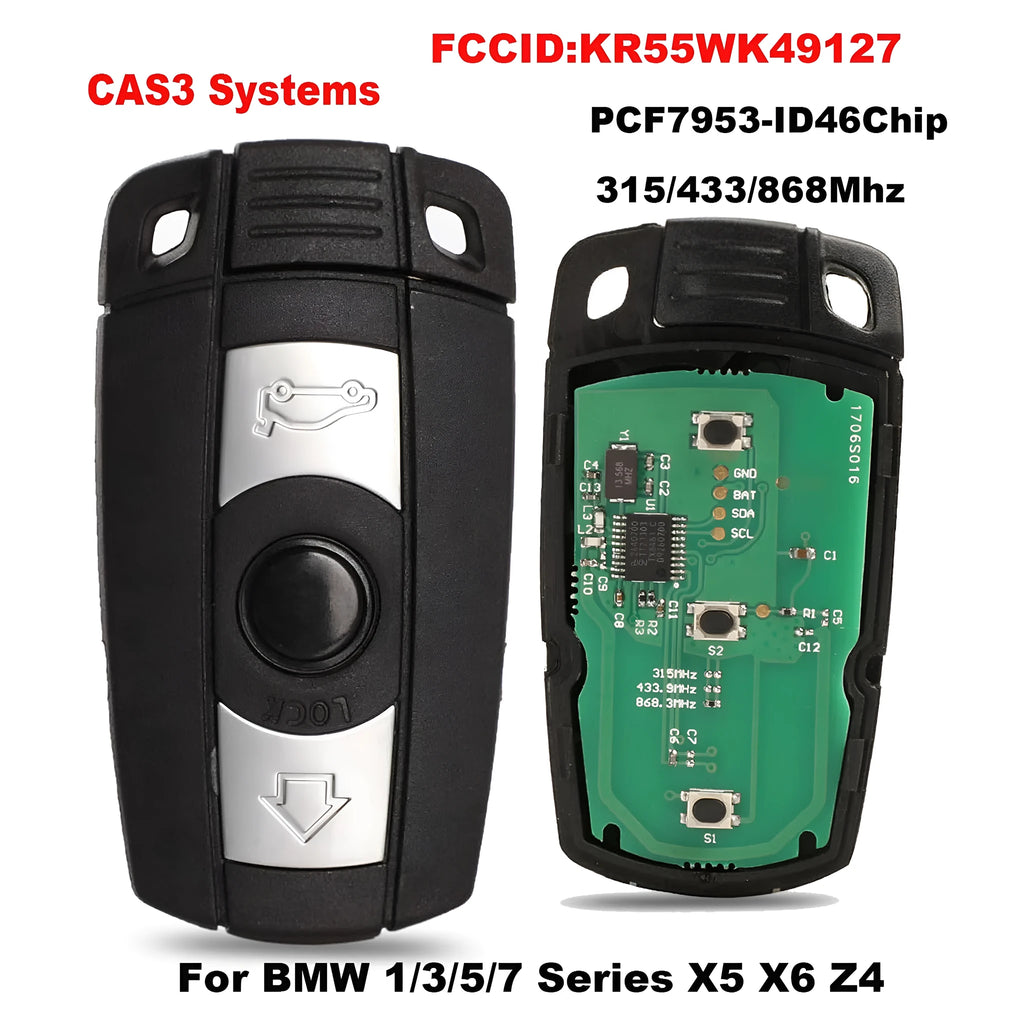 BMW semi-intelligent remote car key with three keys showing metal-plastic construction