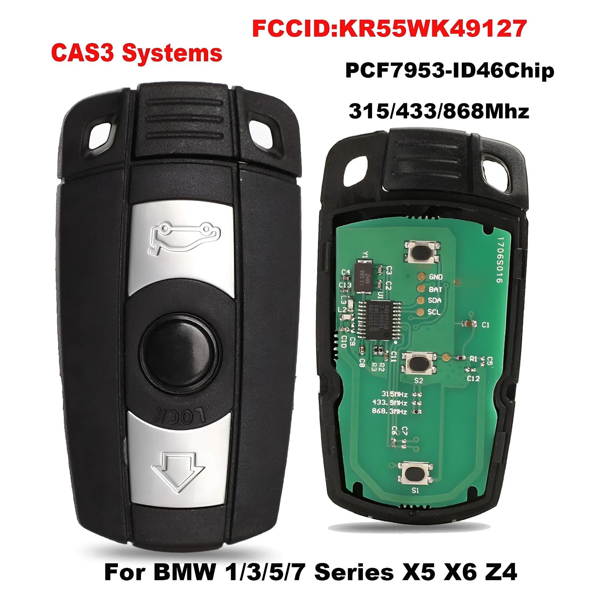 BMW semi-intelligent remote car key with three keys showing metal-plastic construction