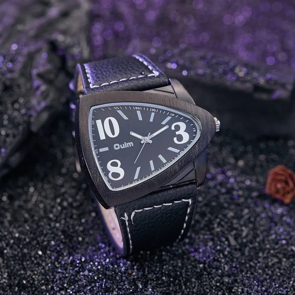 Men's casual triangle belt quartz watch with leather strap in brown colour option