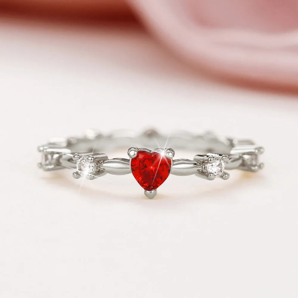 Peach heart shaped ring with zircon detail in gold or silver electroplated finish