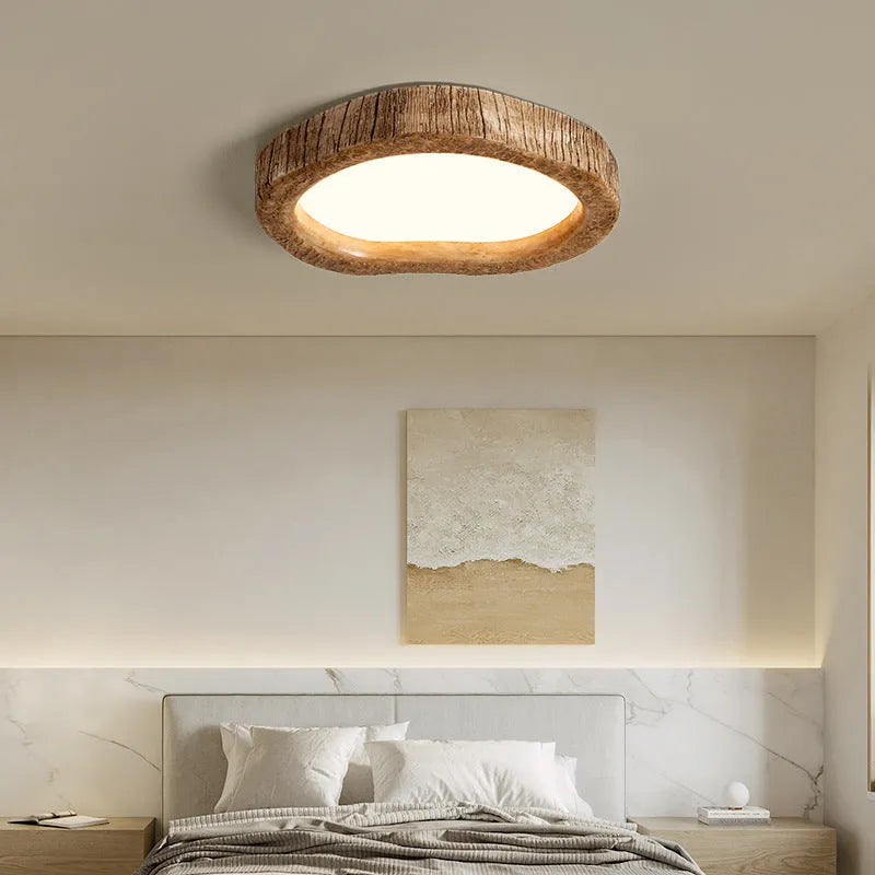 Wood grain finish Chinese style ceiling lamp with integrated LED light source