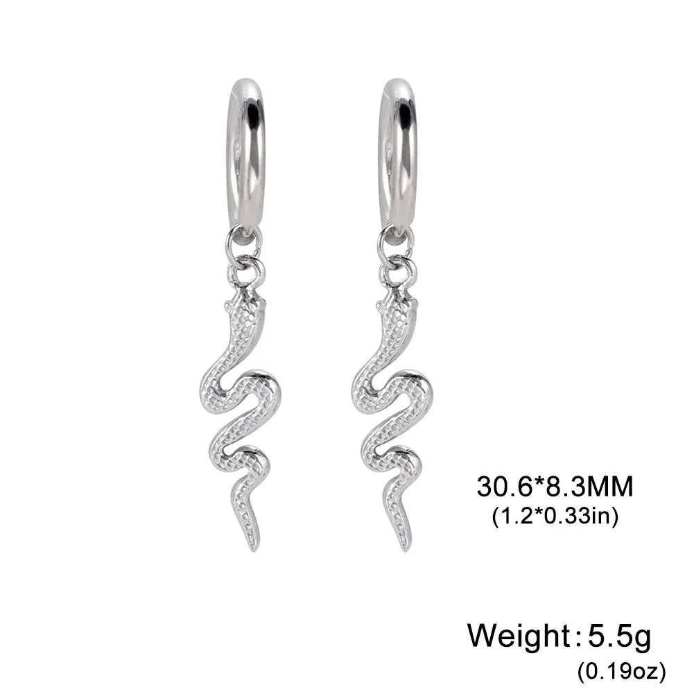 Gold plated snake-shaped stainless steel clip earrings with vintage animal design