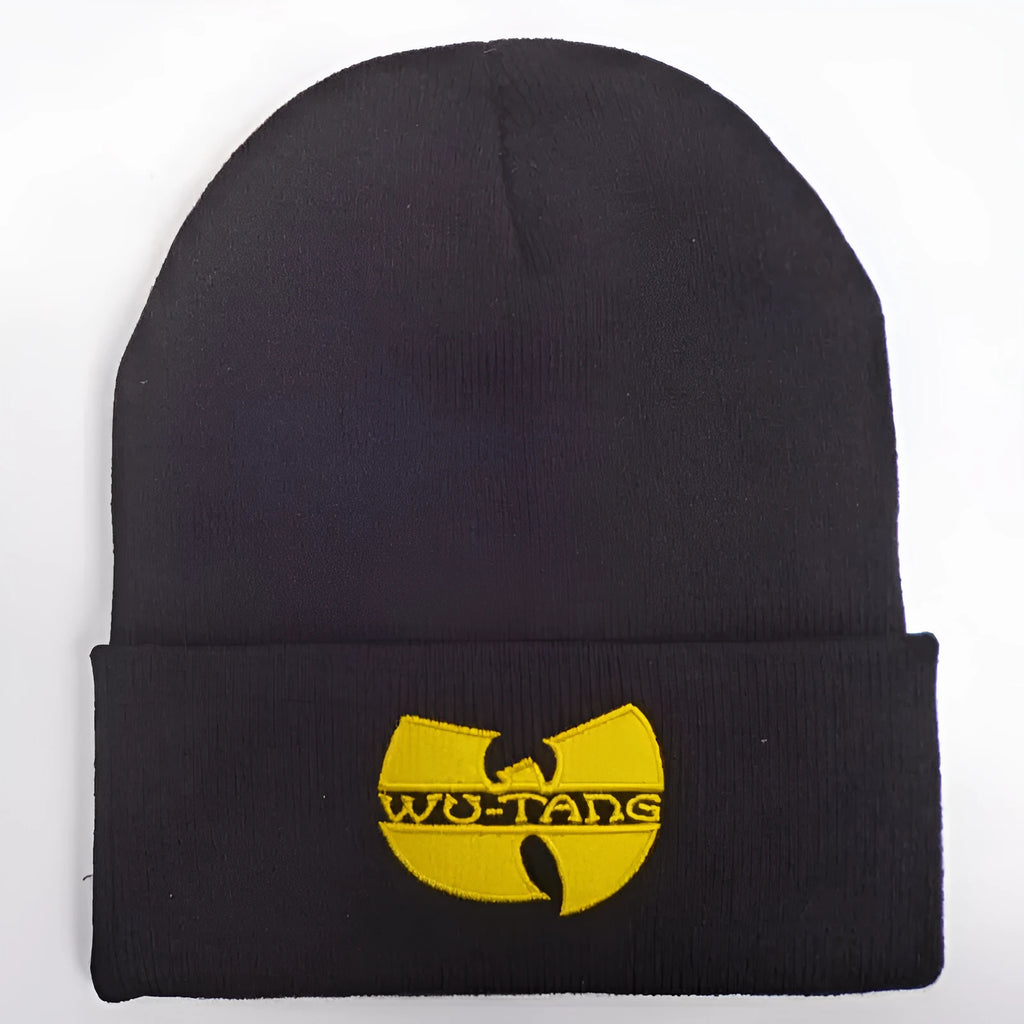 Knitted woolen street dance hat with dome top and no eaves in white or yellow with words