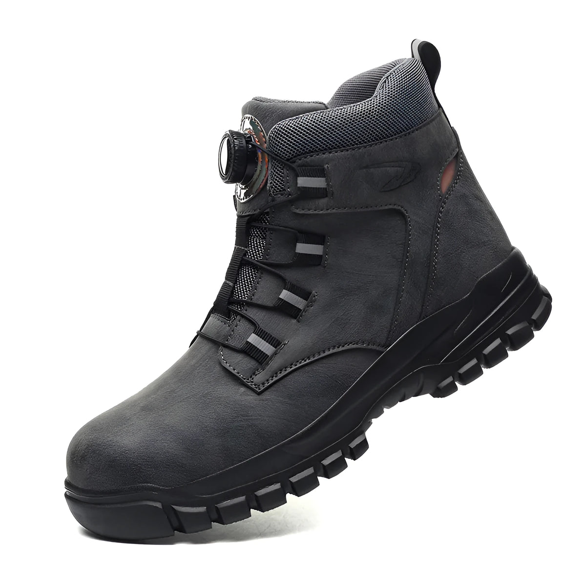 Men's lightweight leather safety work shoes with anti-smash and puncture resistant rubber sole.