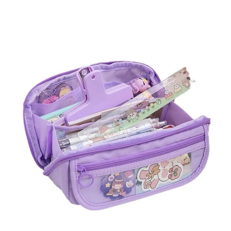 Canvas pencil case with 10-layer flip design in multiple colour options