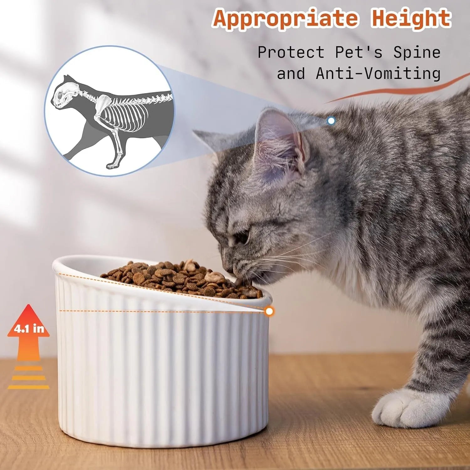 Ceramic raised cat bowl in light green colour showing its elevated, tilted round shape.