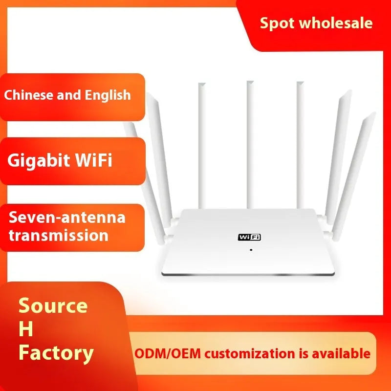 Black and white dual-band Gigabit router with multiple antennas for through-wall WiFi coverage