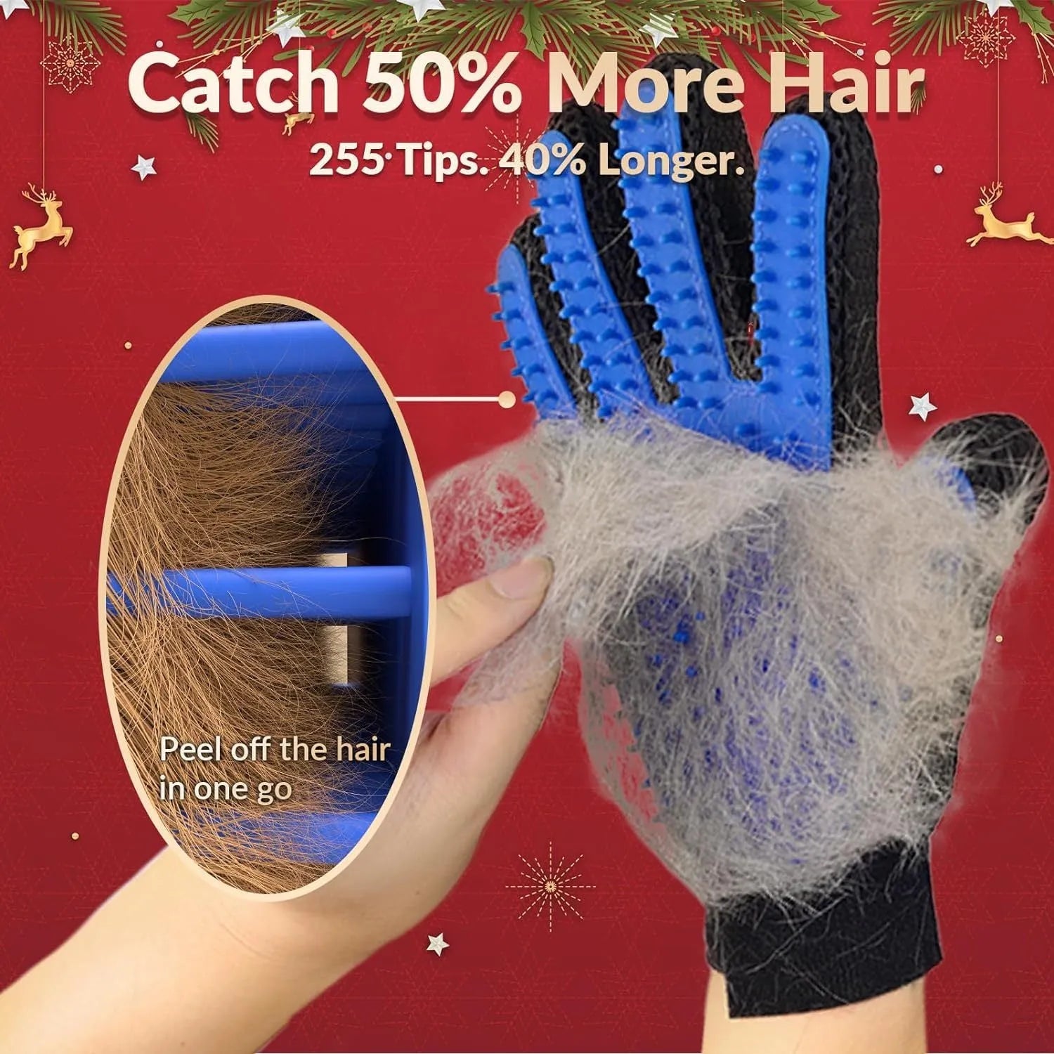Blue pet grooming gloves with silicone tips for dog cat horse hair removal