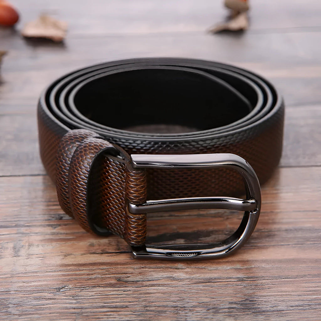 Men's business belt with alloy pin buckle in elephant pattern design