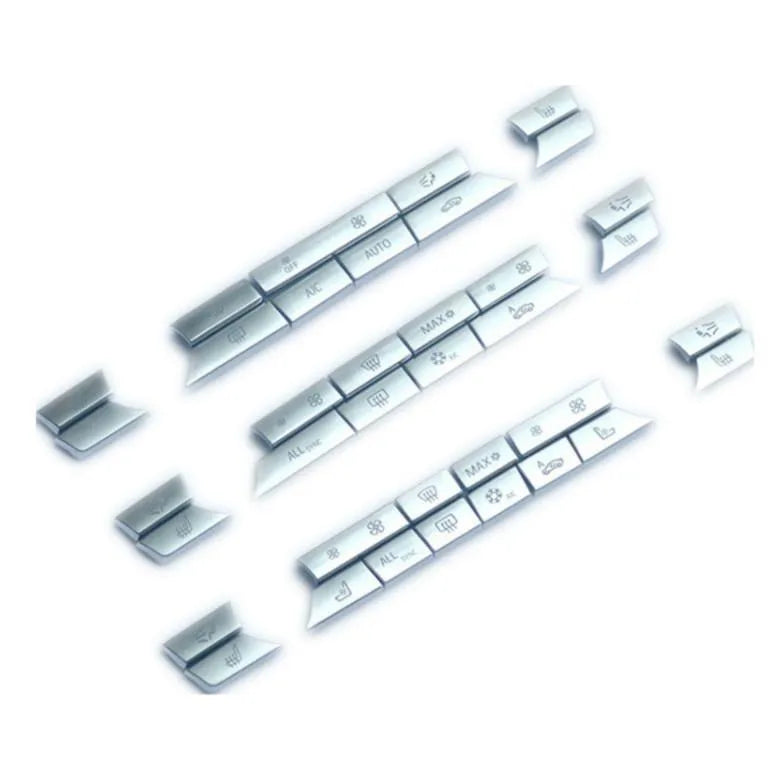 Automotive air conditioning button panel set with silver buttons in low, medium, high fittings