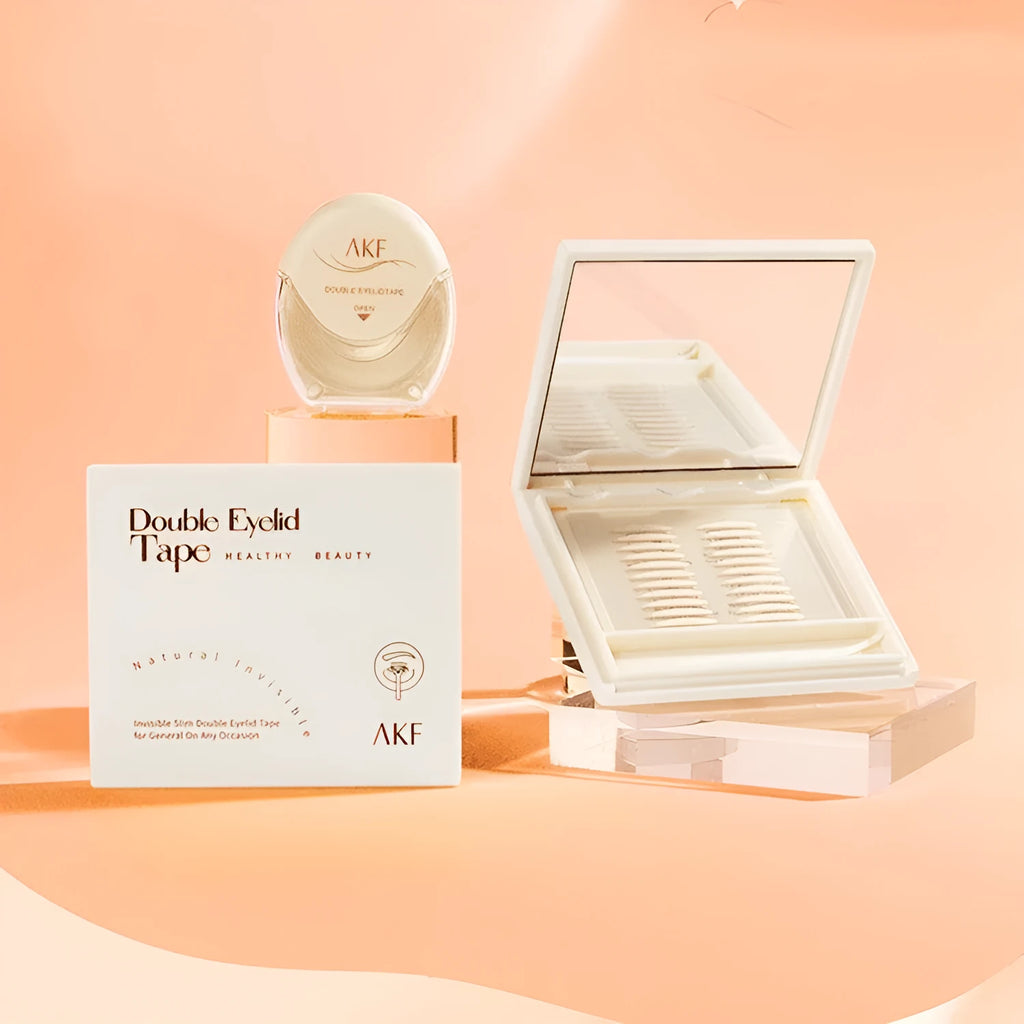 Transparent double eyelid stickers in crescent and olive shapes on roll packaging