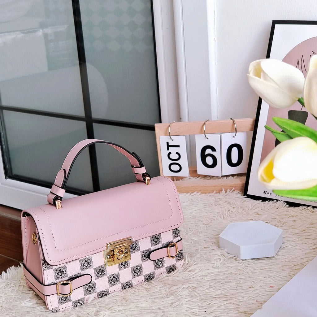PU leather retro square crossbody bag with floral embroidery and diamond stitching pattern