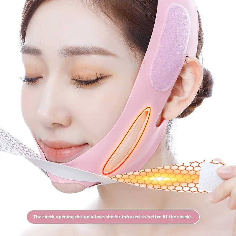 Pink and black elastic V face bandage facial care tool with adjustable support