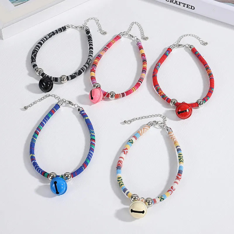 Ethnic pattern adjustable pet collar with bell in multiple colours for dogs cats puppies