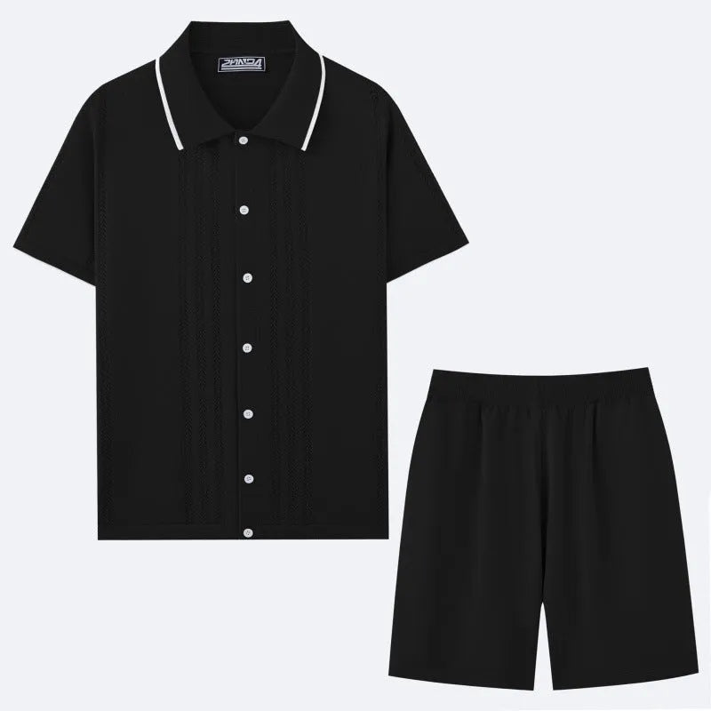 Business casual short sleeve knit sweater and matching shorts set in Tencel viscose fabric.
