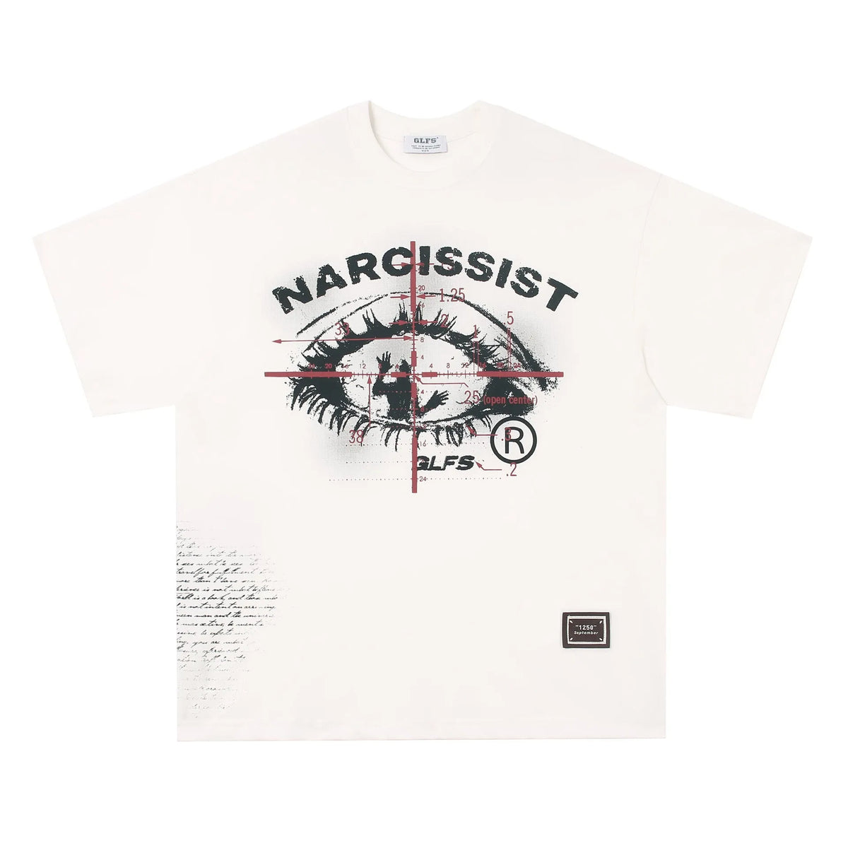 White and black pure cotton T-shirt with short sleeves and a retro Hip Hop Gothic letter pattern design.