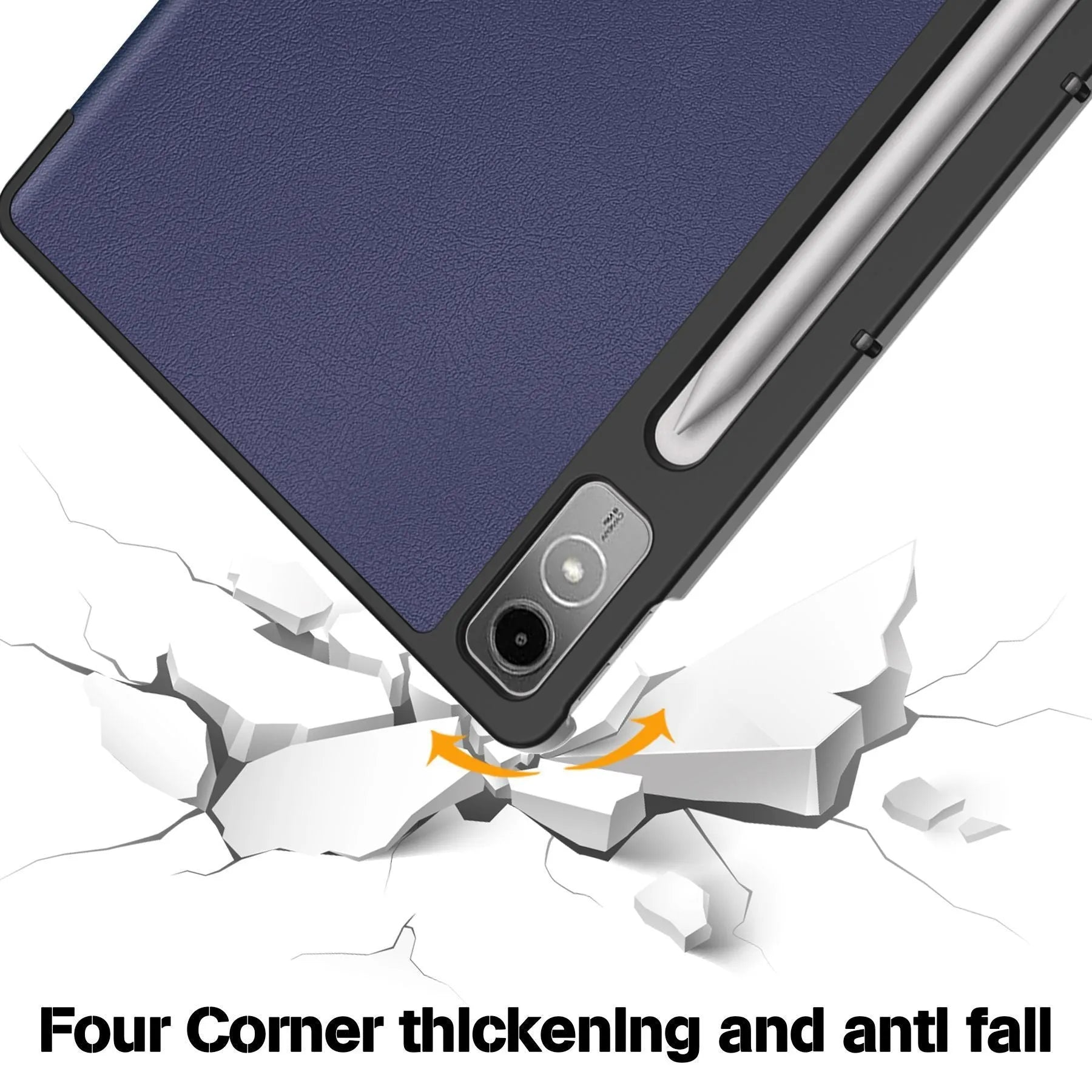 Lenovo Tab P12 tablet case in a selected colour with three-fold stand deployed showing magnetic bracket.