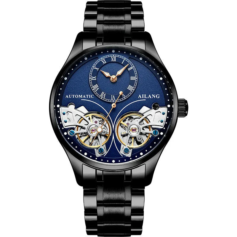 Titanium automatic men's watch with tourbillon and moon phase on black dial