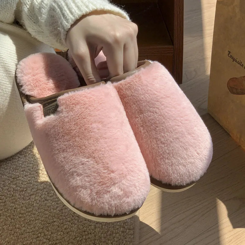 Solid colour PVC winter plush slippers with non-slip soles in multiple colour options