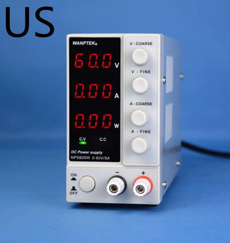 White NPS605W adjustable DC laboratory bench power supply with 0-60V 0-5A output.