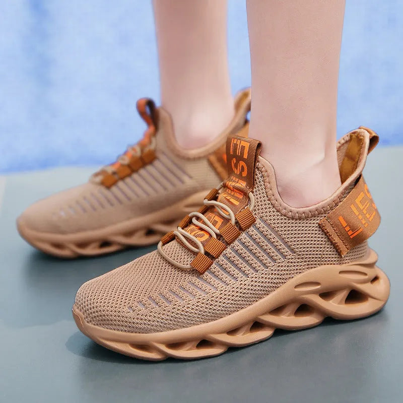 Kids Velcro sneakers in black, khaki or white colours with fabric upper and EVA sole