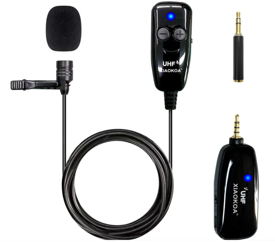Black mobile phone lavalier microphone with 3.5mm plug and APS shielded cable