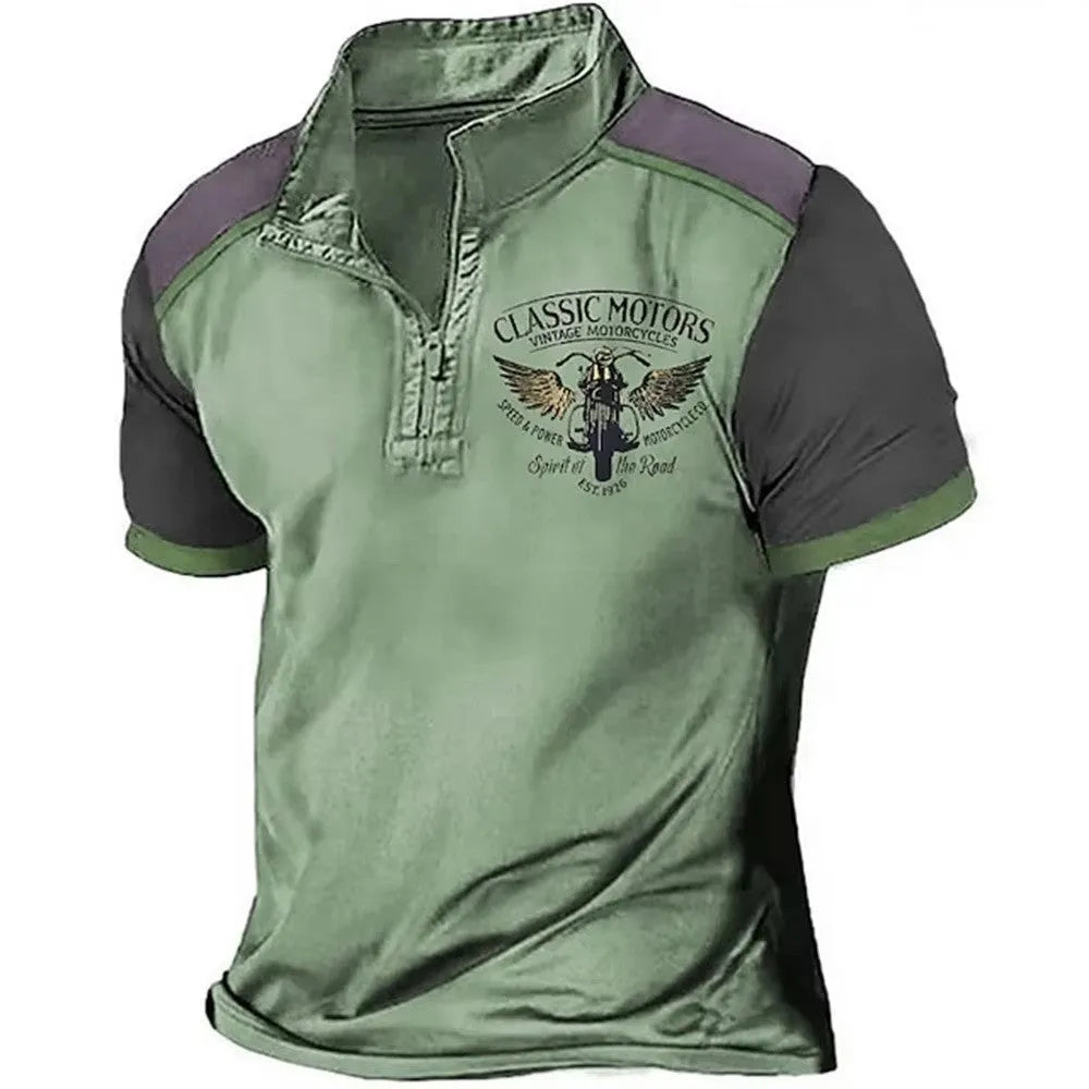 Men's loose fit golf polo shirt with 3D digital printing on polyester bird eye cloth fabric