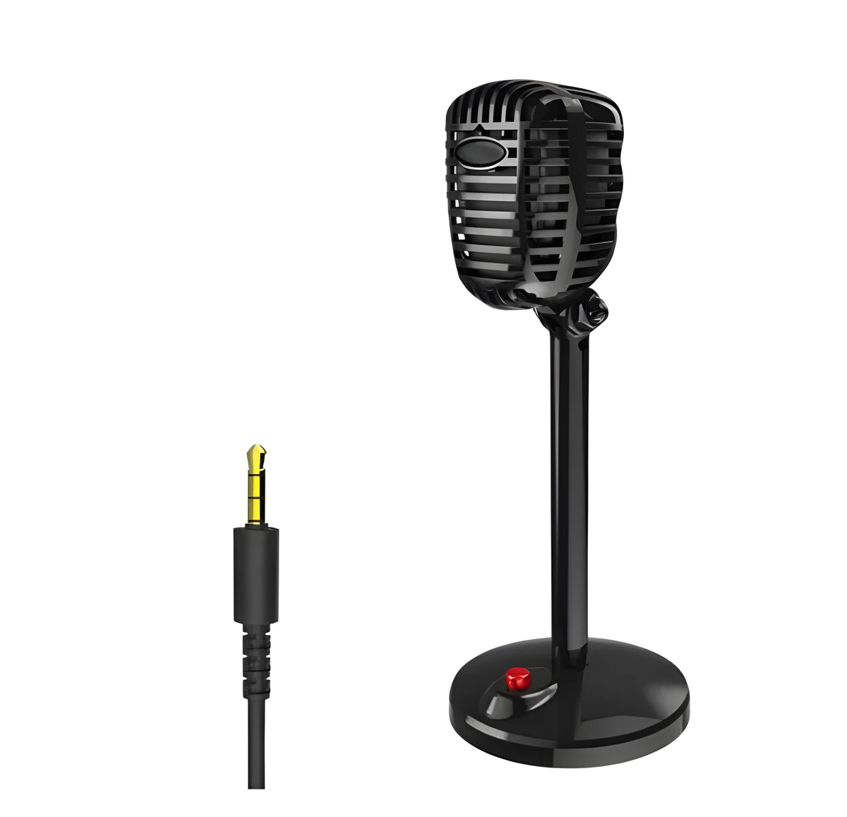 Black USB desktop microphone with adjustable neck on stand
