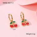 Cherry necklace, bracelet, earrings, and ring set in stainless steel with gold plating.