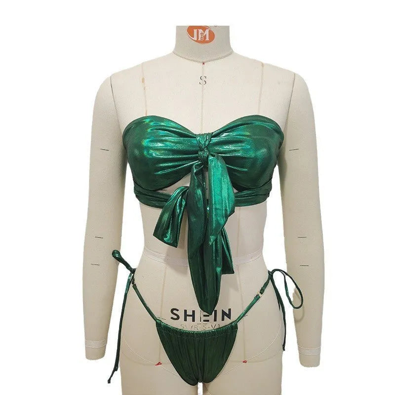 Women's lace-up front swimsuit with split design and floral print