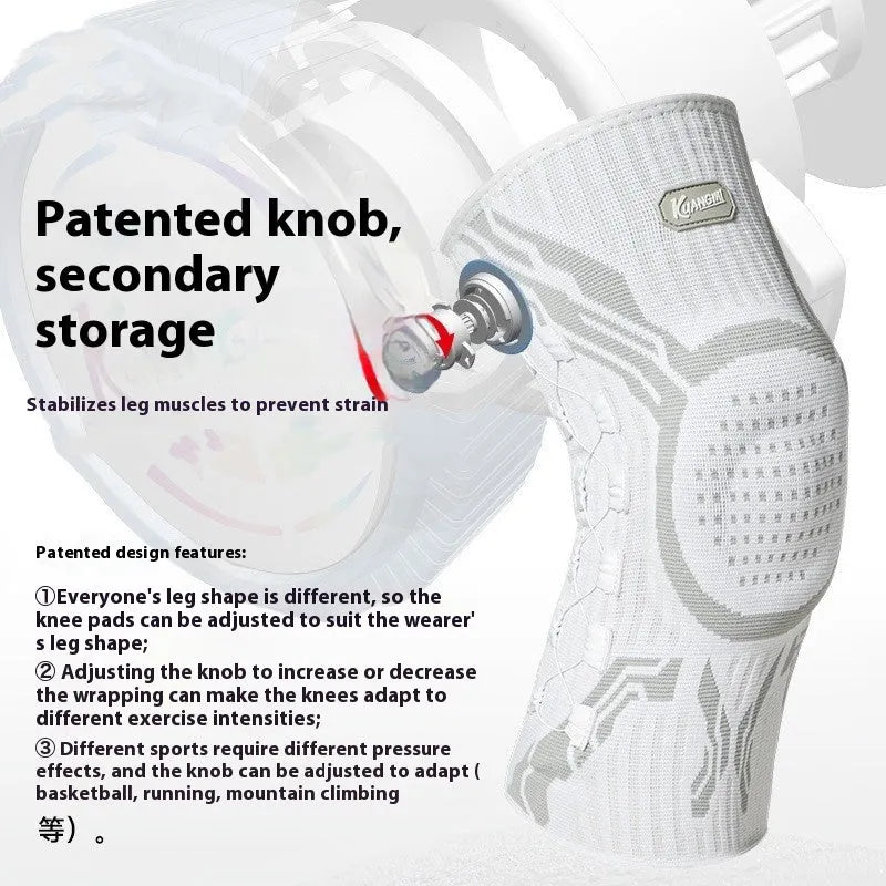 Grey and white sports knee pads for adult athletes in M, L, and XL sizing