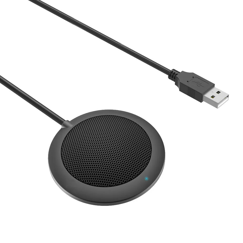 Black omnidirectional USB desktop microphone with zinc alloy shell and metal mesh cover