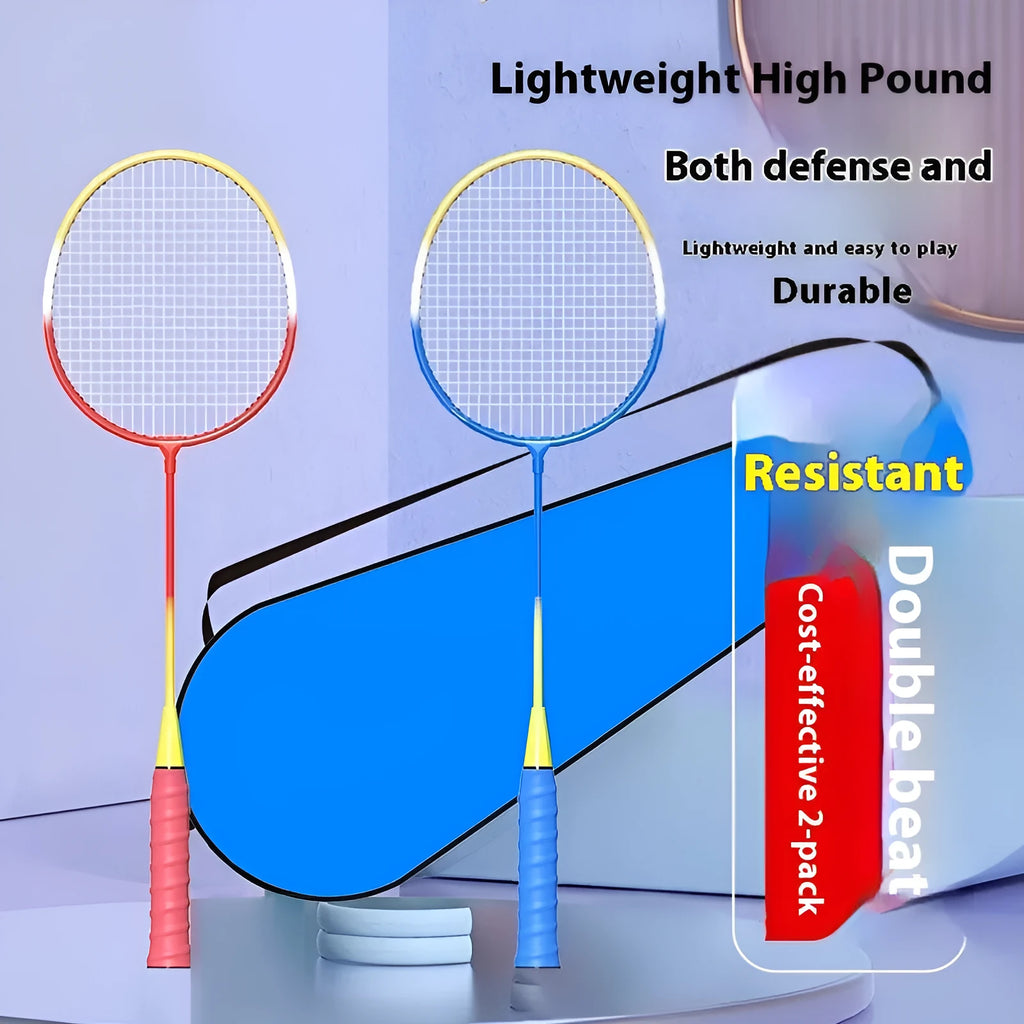 Blue and red alloy ultra-light split badminton racket pair for recreational play