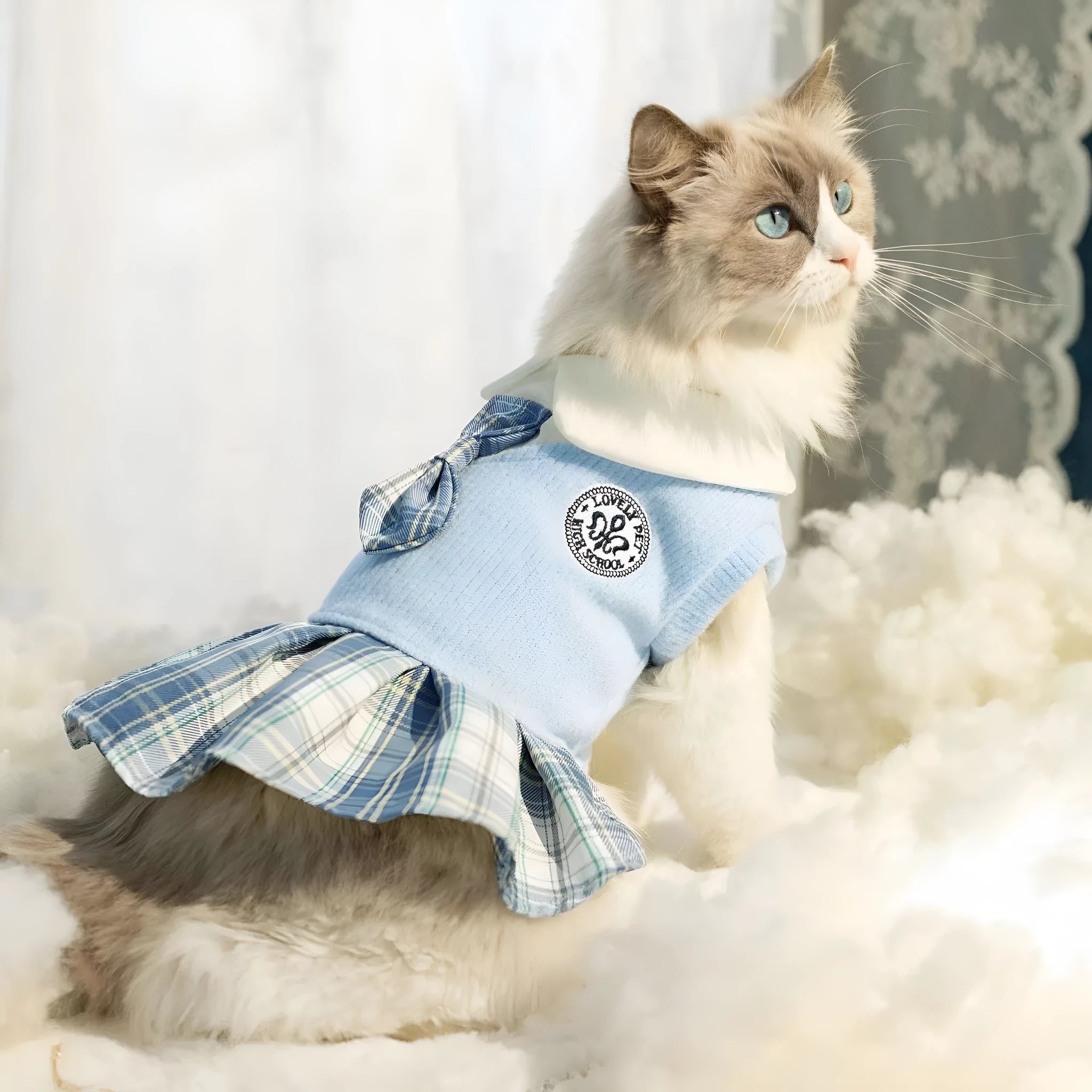 Tartan pattern polyester skirt for dogs in princess style with three colour options