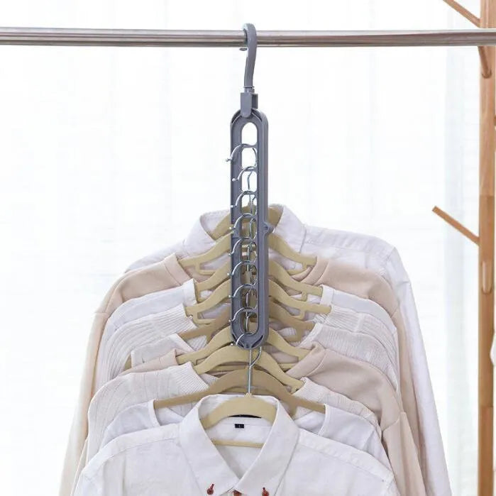 Plastic clothes hanger hook with rotating handle in various colours including pink and green.