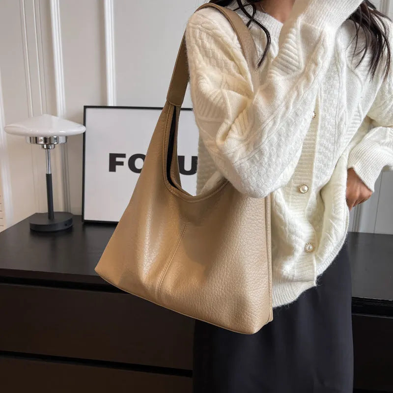 2Pcs women's large capacity PU shoulder bag set with small wallet in beige, black, apricot, brown, coffee, or khaki