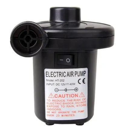Black plastic 50W electric air pump with 150cm cable, 3 nozzles, 230V and 12V power options