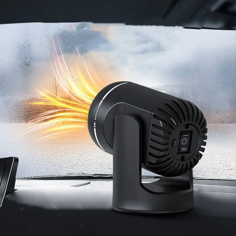 Black and white 12V car heater defroster with compact ABS plastic housing and power cord