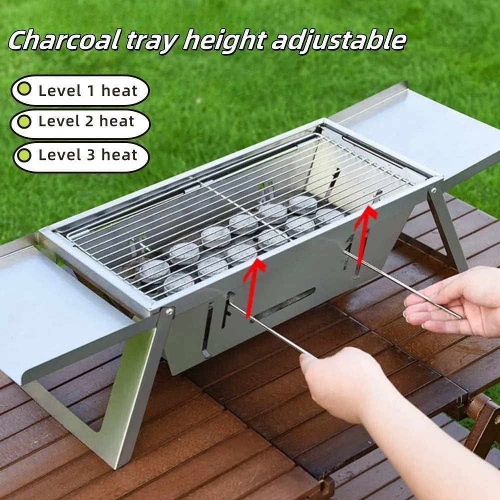 Small foldable portable charcoal grill for outdoor barbecues