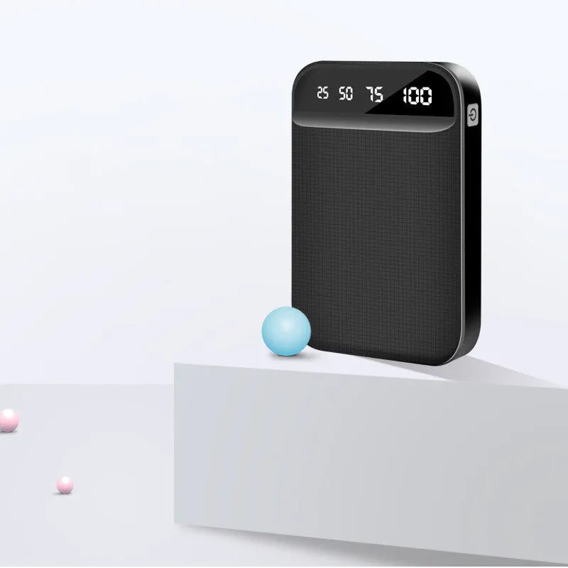 Mini power bank in black, blue, pink or white with multi-USB ports measuring 93x63x22mm