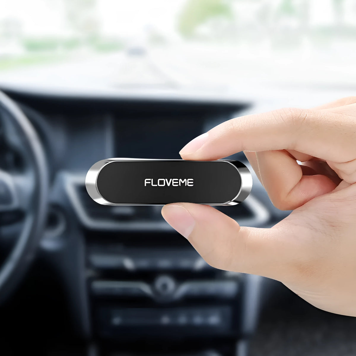 Black magnetic car phone holder with square silver iron sheet and foam glue, dimensions 70×20×4mm