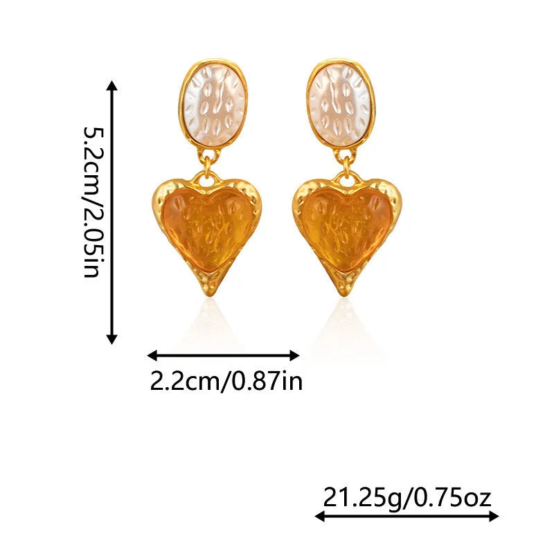 Silver needle pleated oval love heart stud earrings in purple, red, green, and yellow white colours.
