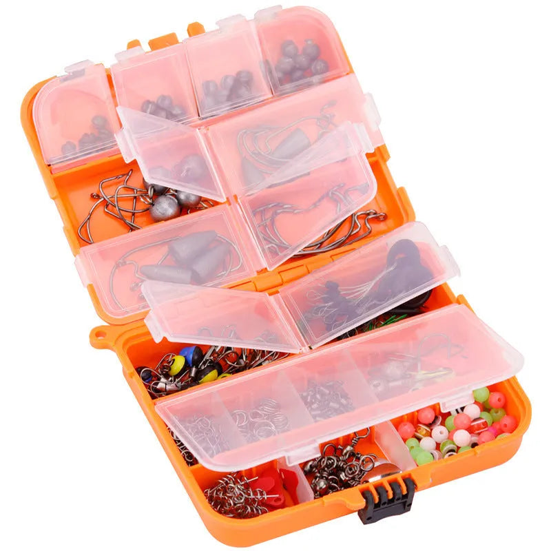 257-piece fishing lure and hook accessories set in ABS storage box for Texas, sea, and rock fishing